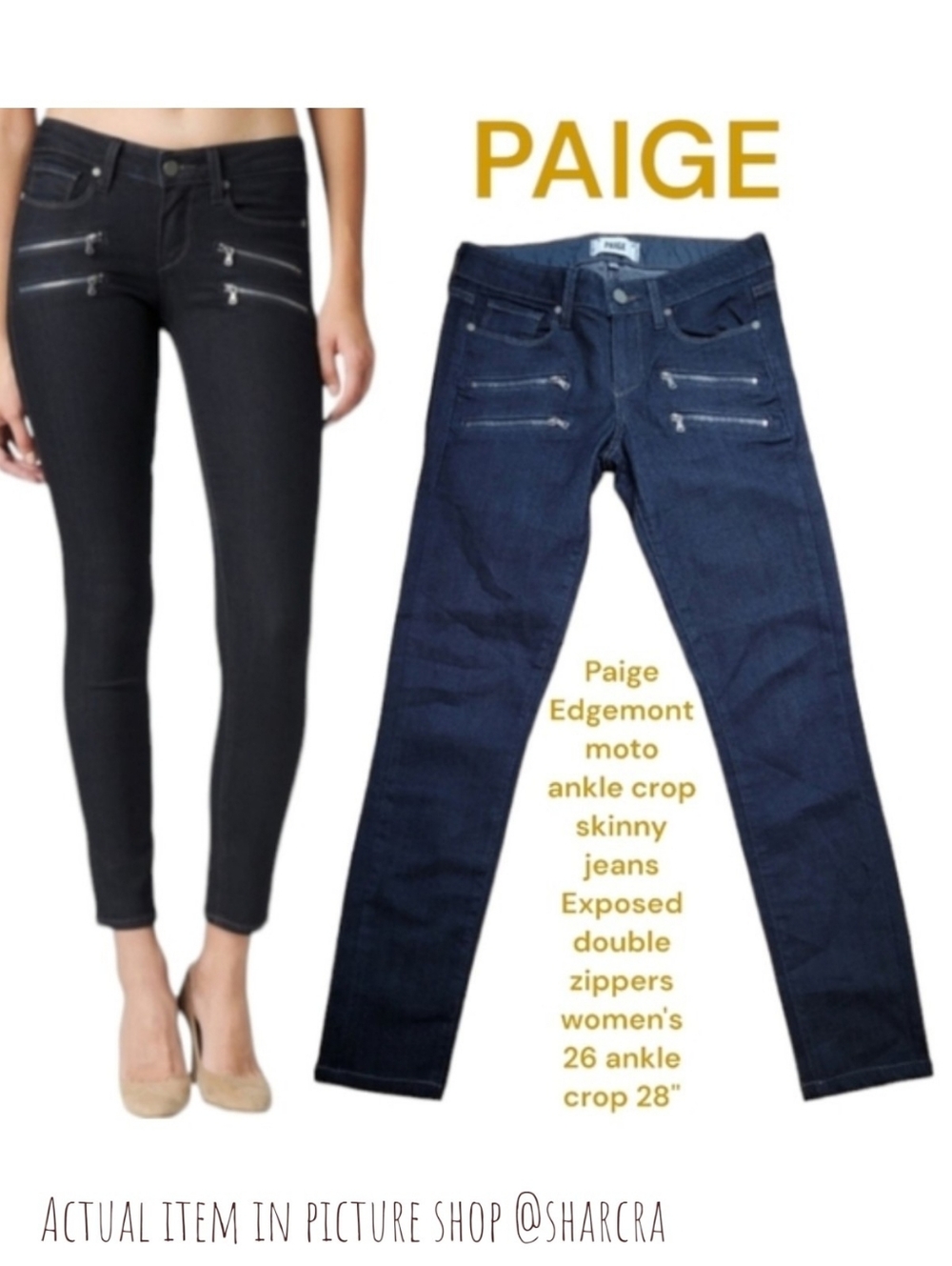 Paige Edgemont Women's Twilight Zippered Ultra Skinny moto ankle crop jeans 26